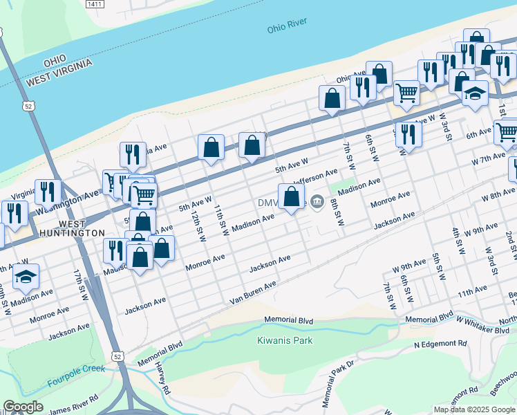 map of restaurants, bars, coffee shops, grocery stores, and more near 951 Jefferson Avenue in Huntington