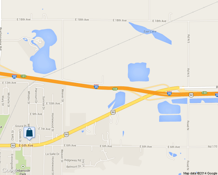 map of restaurants, bars, coffee shops, grocery stores, and more near Interstate 35 in Emporia