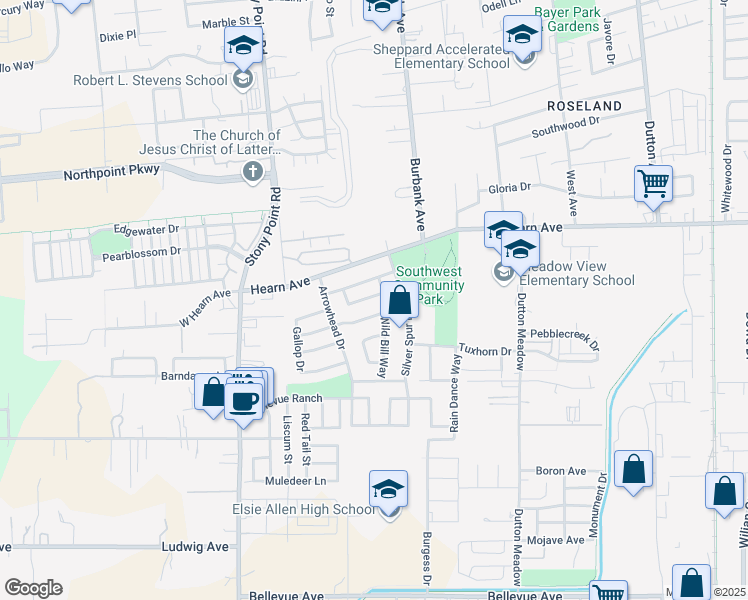 map of restaurants, bars, coffee shops, grocery stores, and more near 1932 Goldpan Circle in Santa Rosa