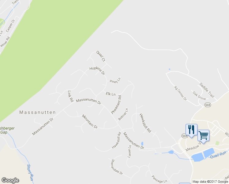 map of restaurants, bars, coffee shops, grocery stores, and more near 207 Elk Lane in McGaheysville