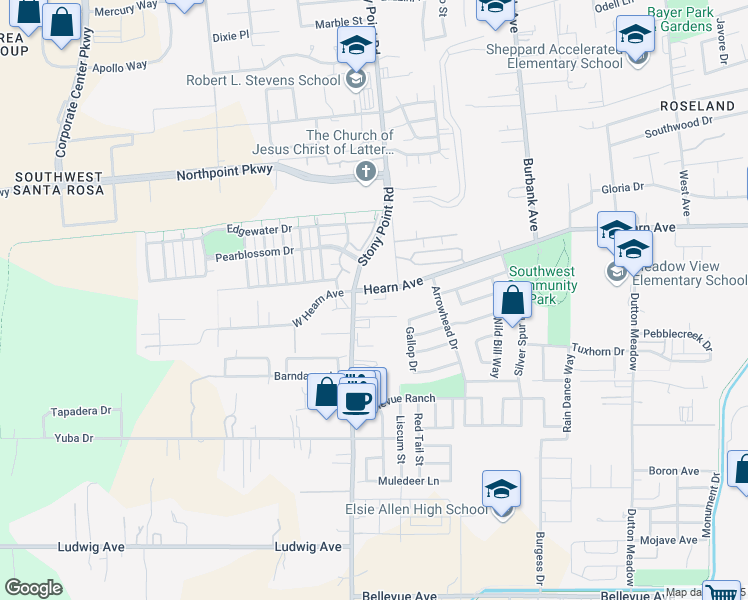 map of restaurants, bars, coffee shops, grocery stores, and more near 1908 Hearn Avenue in Santa Rosa