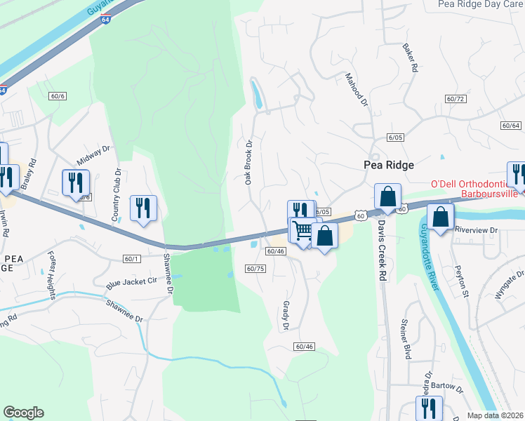 map of restaurants, bars, coffee shops, grocery stores, and more near 5636 Glen Carla Drive in Huntington