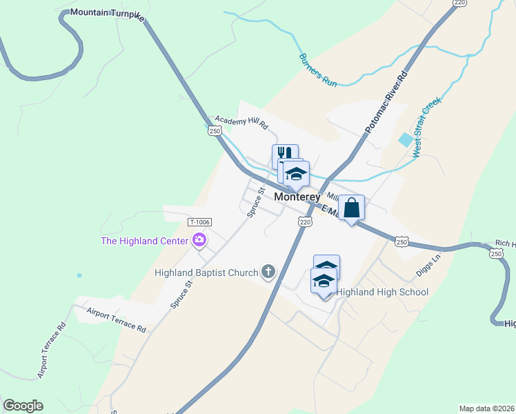 map of restaurants, bars, coffee shops, grocery stores, and more near Water Street in Monterey