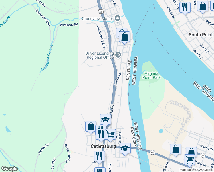 map of restaurants, bars, coffee shops, grocery stores, and more near 3150 Cs-1037 in Catlettsburg