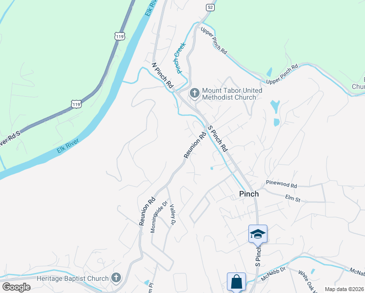 map of restaurants, bars, coffee shops, grocery stores, and more near 1389 Valley Dr in Elkview