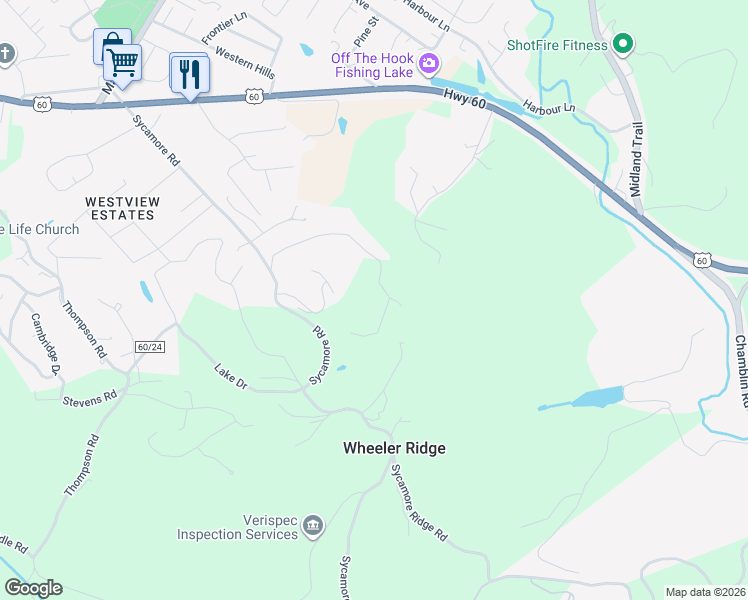 map of restaurants, bars, coffee shops, grocery stores, and more near 392 Sycamore Ln in Hurricane