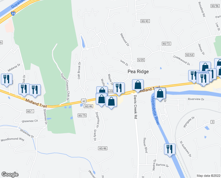 map of restaurants, bars, coffee shops, grocery stores, and more near 2 Wolfe Drive in Huntington