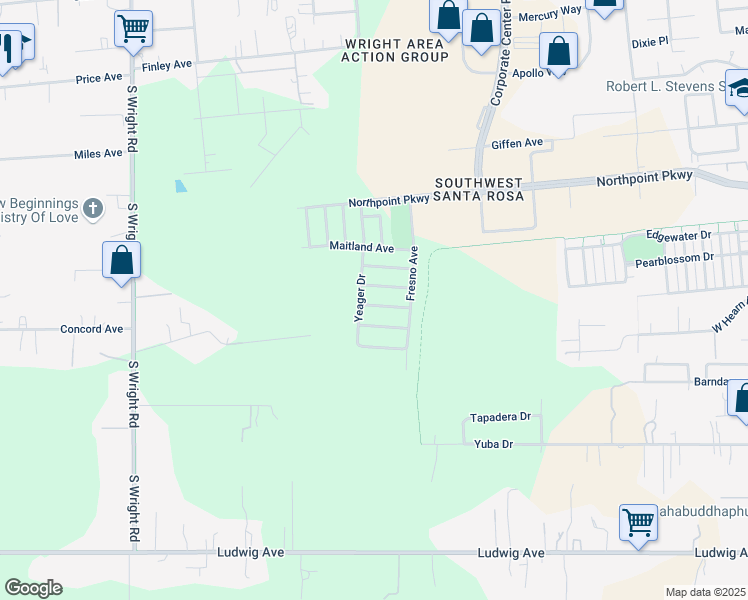 map of restaurants, bars, coffee shops, grocery stores, and more near 4765 Orville Avenue in Santa Rosa