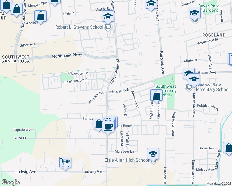 map of restaurants, bars, coffee shops, grocery stores, and more near 1908 Hearn Avenue in Santa Rosa