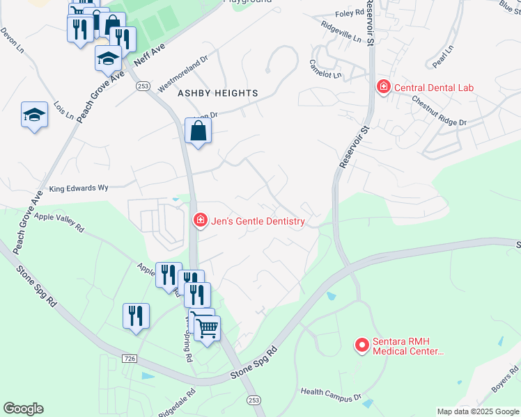 map of restaurants, bars, coffee shops, grocery stores, and more near 2000 Pine Harbor Lane in Harrisonburg