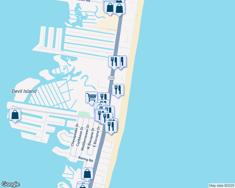 map of restaurants, bars, coffee shops, grocery stores, and more near 9900 Coastal Highway in Ocean City