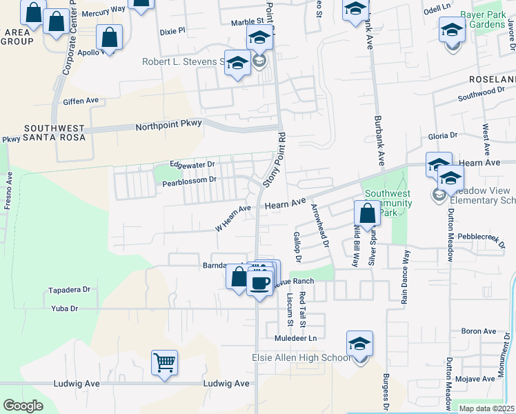 map of restaurants, bars, coffee shops, grocery stores, and more near Stony Point Road & Hearn Avenue in Santa Rosa