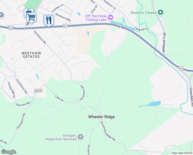map of restaurants, bars, coffee shops, grocery stores, and more near 392 Sycamore Ln in Hurricane