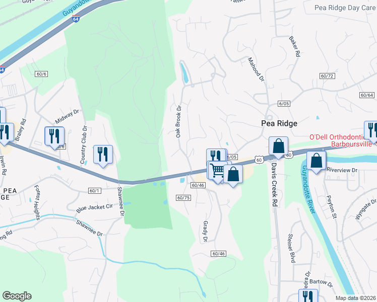 map of restaurants, bars, coffee shops, grocery stores, and more near 5636 Glen Carla Drive in Huntington
