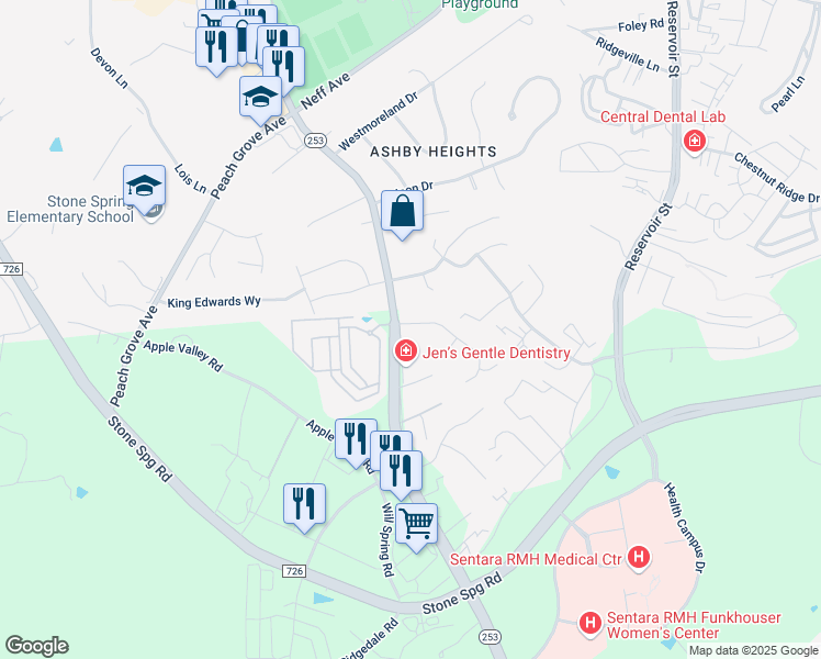 map of restaurants, bars, coffee shops, grocery stores, and more near 1194 Rosedale Drive in Harrisonburg