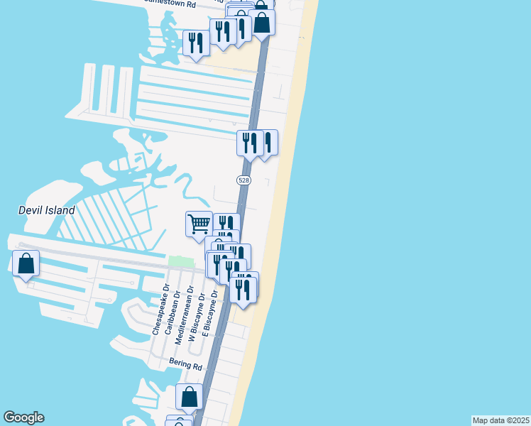 map of restaurants, bars, coffee shops, grocery stores, and more near 9900 Coastal Highway in Ocean City
