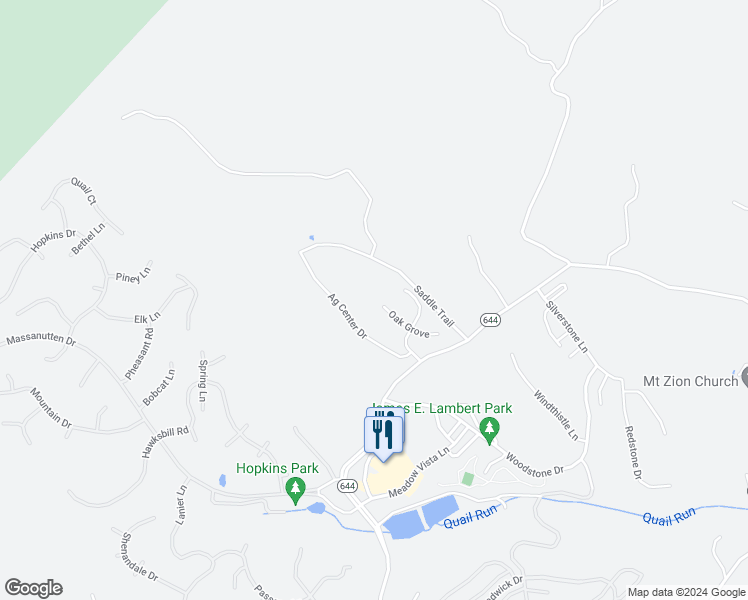 map of restaurants, bars, coffee shops, grocery stores, and more near 2501 Oak Grove in McGaheysville