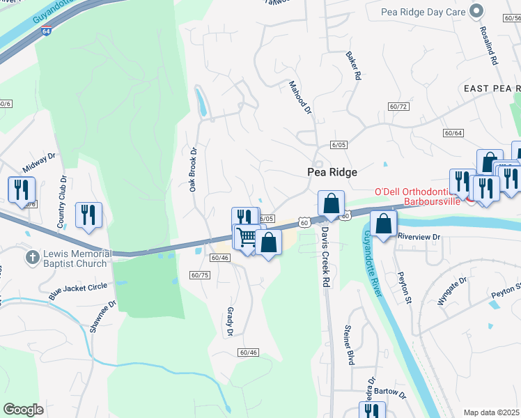 map of restaurants, bars, coffee shops, grocery stores, and more near 2 Wolfe Drive in Huntington