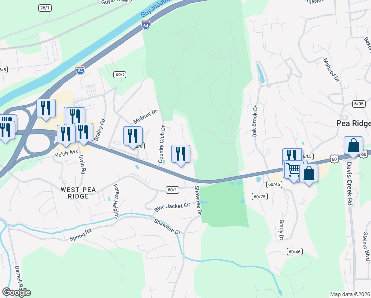 map of restaurants, bars, coffee shops, grocery stores, and more near 5391 Longwood Road in Huntington