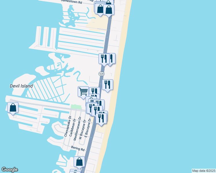 map of restaurants, bars, coffee shops, grocery stores, and more near 9900 Coastal Highway in Ocean City