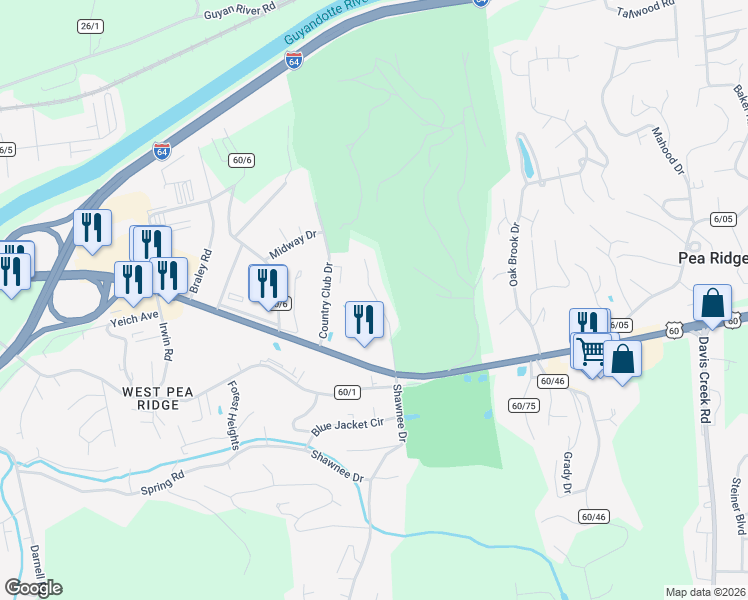 map of restaurants, bars, coffee shops, grocery stores, and more near 5391 Longwood Road in Huntington