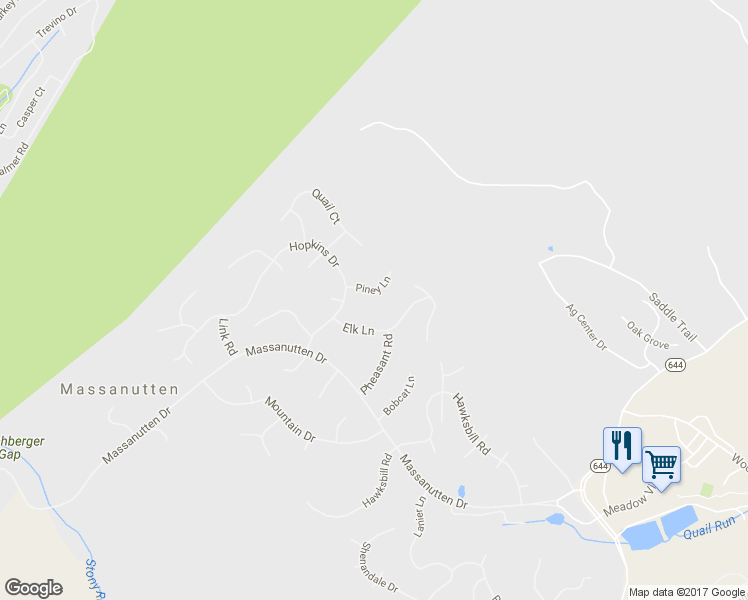 map of restaurants, bars, coffee shops, grocery stores, and more near 160 Piney Lane in McGaheysville