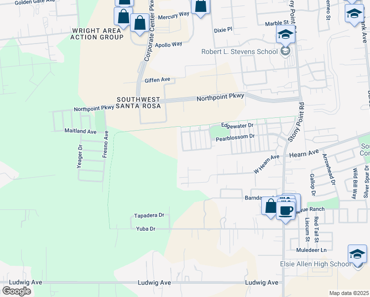 map of restaurants, bars, coffee shops, grocery stores, and more near 2992 Sunny Wood Circle in Santa Rosa