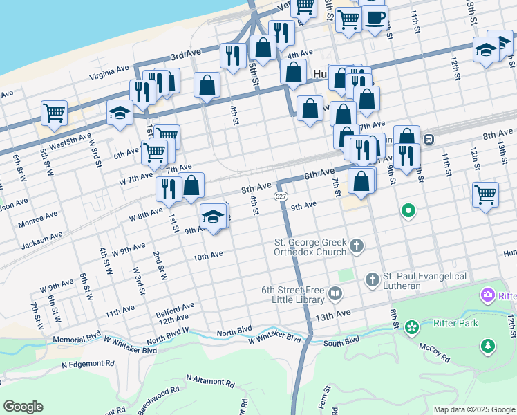 map of restaurants, bars, coffee shops, grocery stores, and more near 337 9th Avenue in Huntington