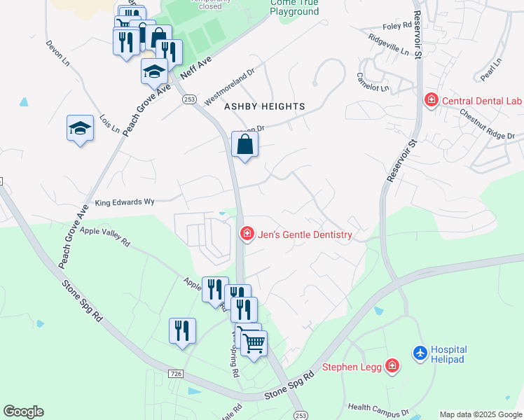 map of restaurants, bars, coffee shops, grocery stores, and more near 1185 Rosedale Drive in Harrisonburg