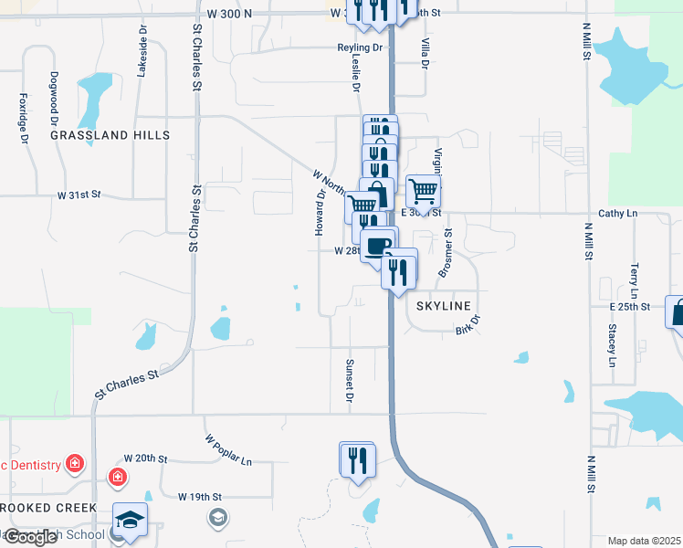 map of restaurants, bars, coffee shops, grocery stores, and more near 2515 North Newton Street in Jasper