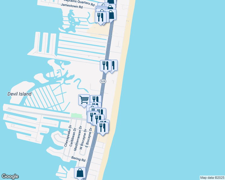 map of restaurants, bars, coffee shops, grocery stores, and more near 10000 Coastal Highway in Ocean City