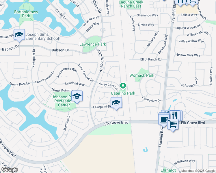 map of restaurants, bars, coffee shops, grocery stores, and more near 9434 Lakewind Lane in Elk Grove