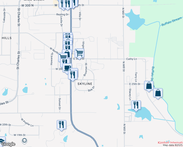map of restaurants, bars, coffee shops, grocery stores, and more near 2627 Birk Drive in Jasper
