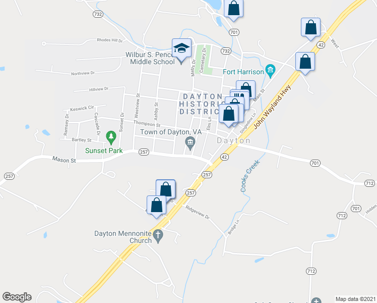 map of restaurants, bars, coffee shops, grocery stores, and more near 125 Eastview Street in Dayton