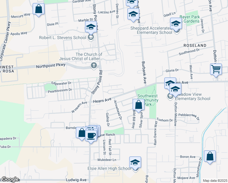 map of restaurants, bars, coffee shops, grocery stores, and more near 2542 Old Stony Point Road in Santa Rosa