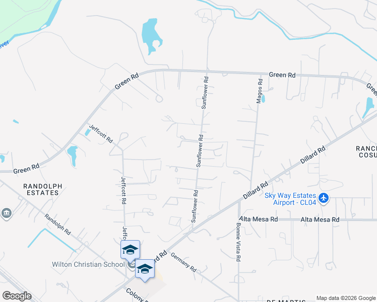 map of restaurants, bars, coffee shops, grocery stores, and more near 9480 Sunflower Road in Wilton