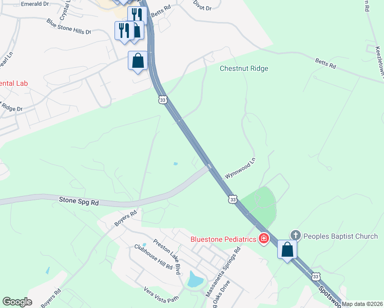 map of restaurants, bars, coffee shops, grocery stores, and more near 2914 Spotswood Trail in Harrisonburg