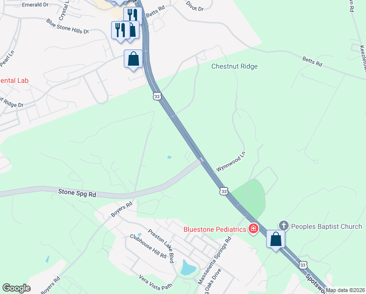map of restaurants, bars, coffee shops, grocery stores, and more near 2914 Spotswood Trail in Harrisonburg