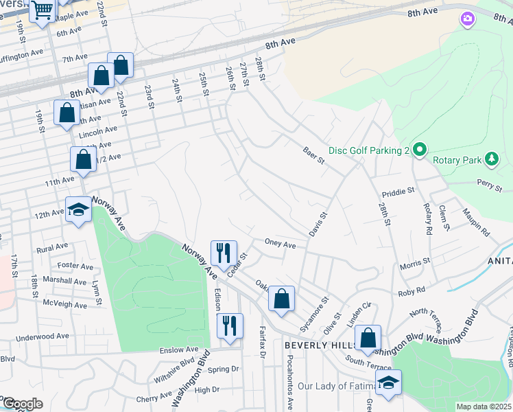 map of restaurants, bars, coffee shops, grocery stores, and more near 1234 25th St in Huntington