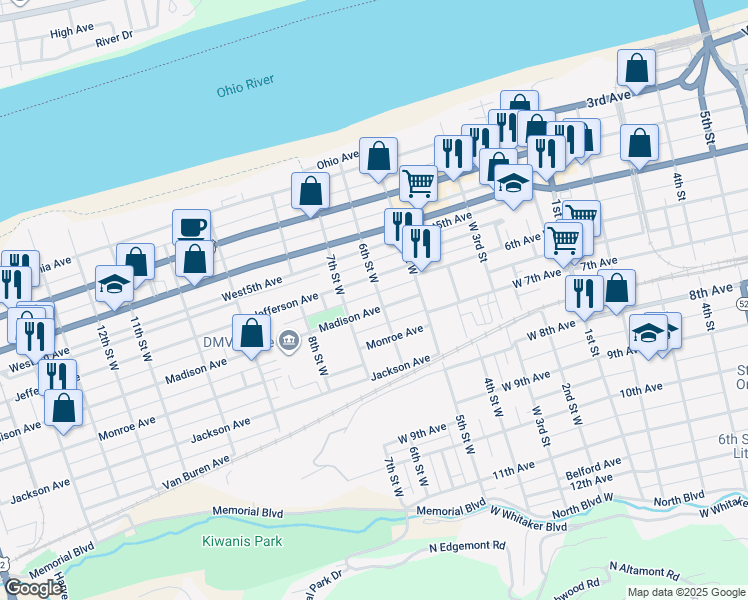 map of restaurants, bars, coffee shops, grocery stores, and more near 615 Jefferson Avenue in Huntington