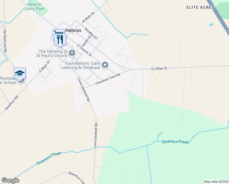 map of restaurants, bars, coffee shops, grocery stores, and more near 210 Chestnut Tree Road in Hebron