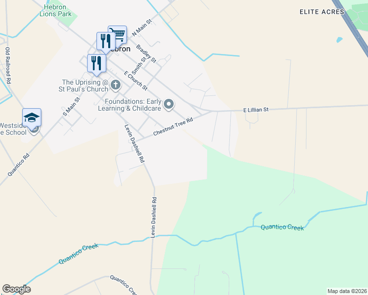 map of restaurants, bars, coffee shops, grocery stores, and more near 210 Chestnut Tree Road in Hebron