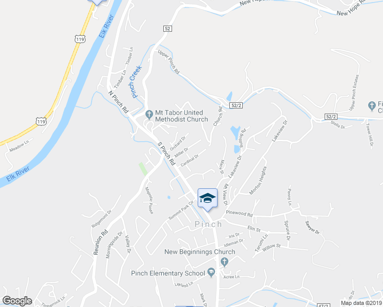 map of restaurants, bars, coffee shops, grocery stores, and more near 587 Cardinal Drive in Elkview