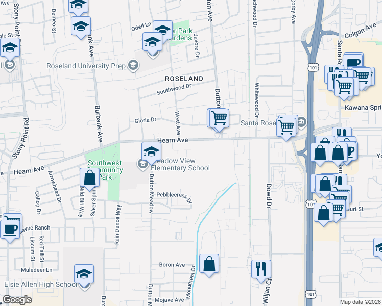 map of restaurants, bars, coffee shops, grocery stores, and more near 1218 Aloise in Santa Rosa