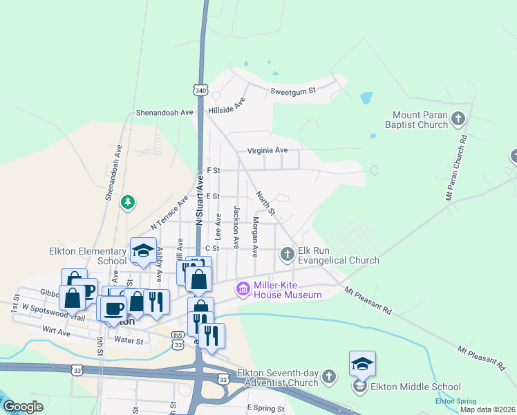 map of restaurants, bars, coffee shops, grocery stores, and more near 161 North Street in Elkton