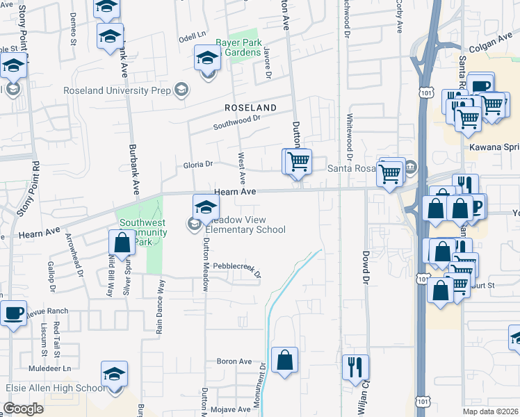 map of restaurants, bars, coffee shops, grocery stores, and more near 1218 Aloise in Santa Rosa