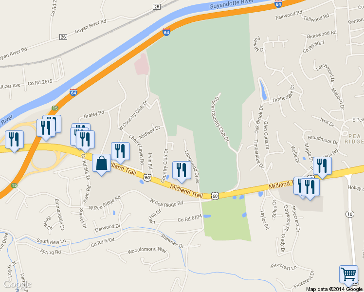 map of restaurants, bars, coffee shops, grocery stores, and more near 5399 Longwood Rd in Huntington