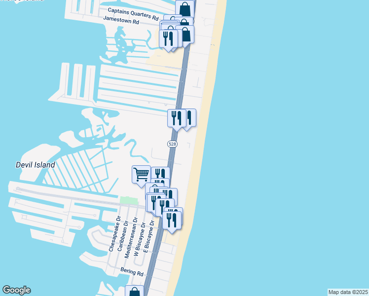 map of restaurants, bars, coffee shops, grocery stores, and more near 10002 Coastal Highway in Ocean City