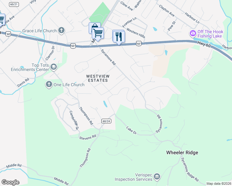 map of restaurants, bars, coffee shops, grocery stores, and more near 572 Grandview Drive in Hurricane