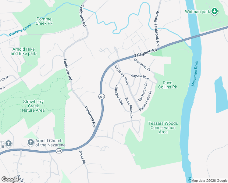 map of restaurants, bars, coffee shops, grocery stores, and more near 1251 Hawksbury Drive in Arnold